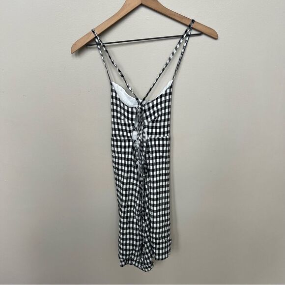 NWT Pull&Bear Black and White Gingham Strappy Mini Dress Size XL - Picture 4 of 13
